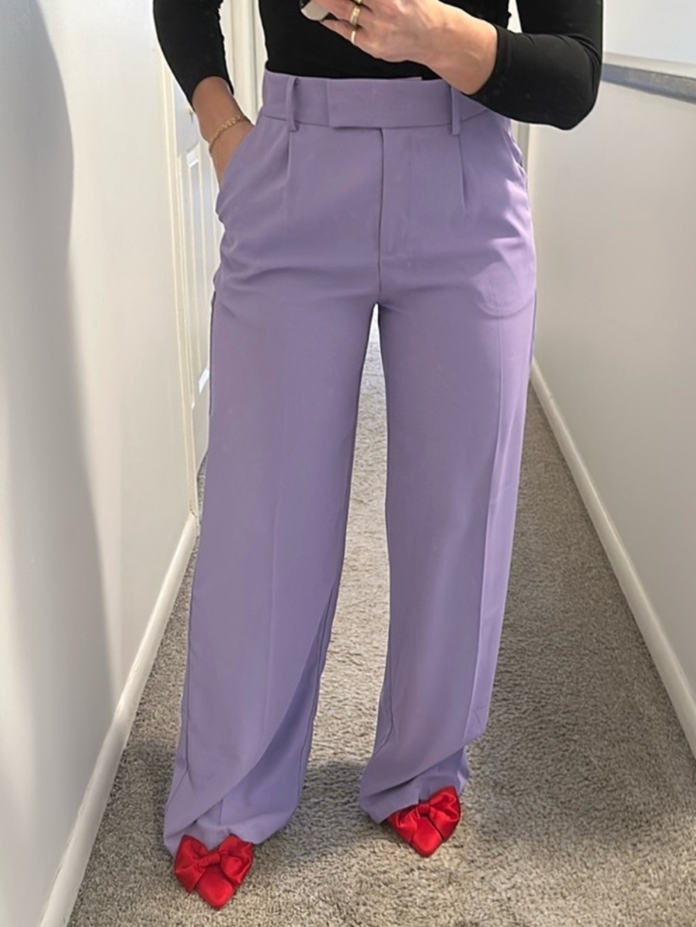 High-Rise Wide-Leg Trousers in Soft Lavender